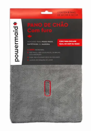 Pano para limpeza Powermaid Pano de chão com furo pano cinza
